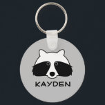 Porte-clés Cute racoon forest animal keychain for kids<br><div class="desc">Cute racoon forest animal mascot keychain personalized with kid's name. Funny raccoon key chain design for children's Birthday party. Make party favors for son, grandson, brother, child, daughter, guests, friends etc. fun cartoon illustration for children. Customizable background color. Add your own name or monogram. Change quantity to get the cheap...</div>