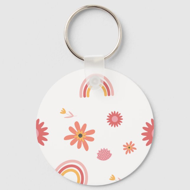 Porte-clés Cute Rainbow & Floral Pastel Pattern (Recto)