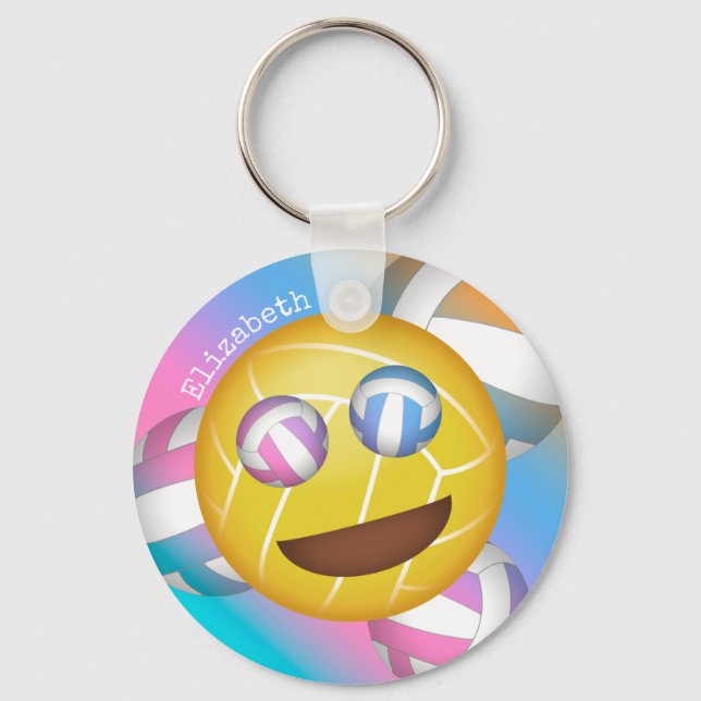 Porte-clés cute rainbow pastels smiling face volleyball emoji (Recto)