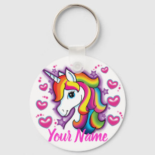 Porte-clés Cute Rainbow Unicorn Horse avec étoiles Coeurs