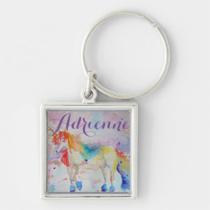 Porte-clés Cute Rainbow Unicorn Watercolor Girls personnalisa