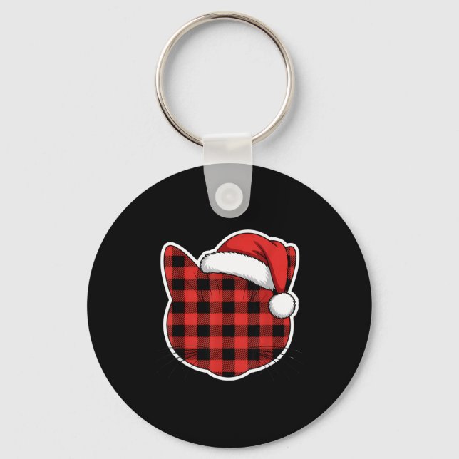 Porte-clés Cute Red And Black Buffalo Plaid Cat Christmas San (Recto)