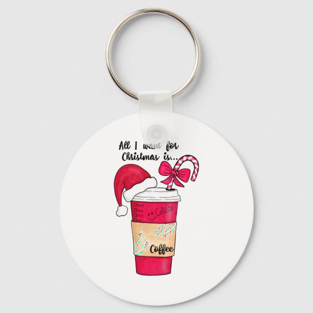 Porte-clés Cute Red Santa Hat Coffee Candy Cane Christmas  (Recto)