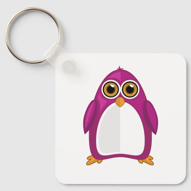 Porte-clés Cute Red Violet Penguin Kawaii Cartoon Big Eyes (Recto)
