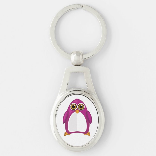 Porte-clés Cute Red Violet Penguin Kawaii Cartoon Big Eyes (Devant)