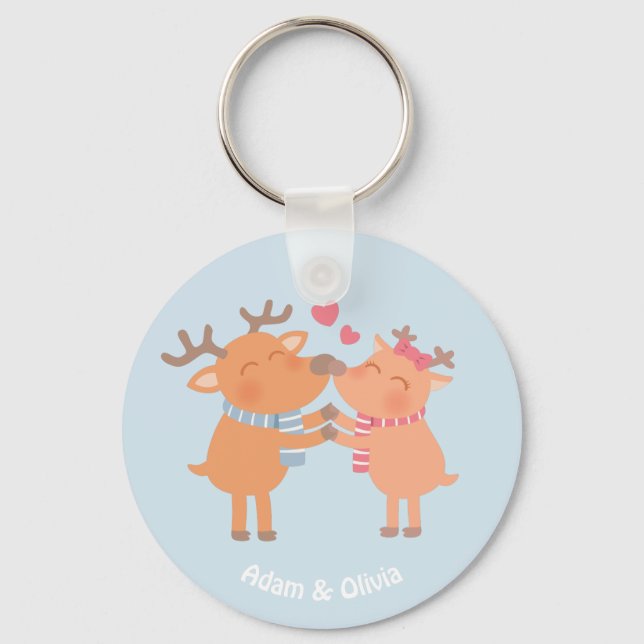 Porte-clés Cute Reindeer en Amour Nose Nuzzle Porte - clé (Recto)