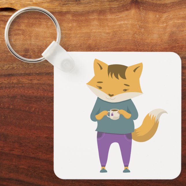 Porte-clés Cute renard avec tasse de thé (Recto)