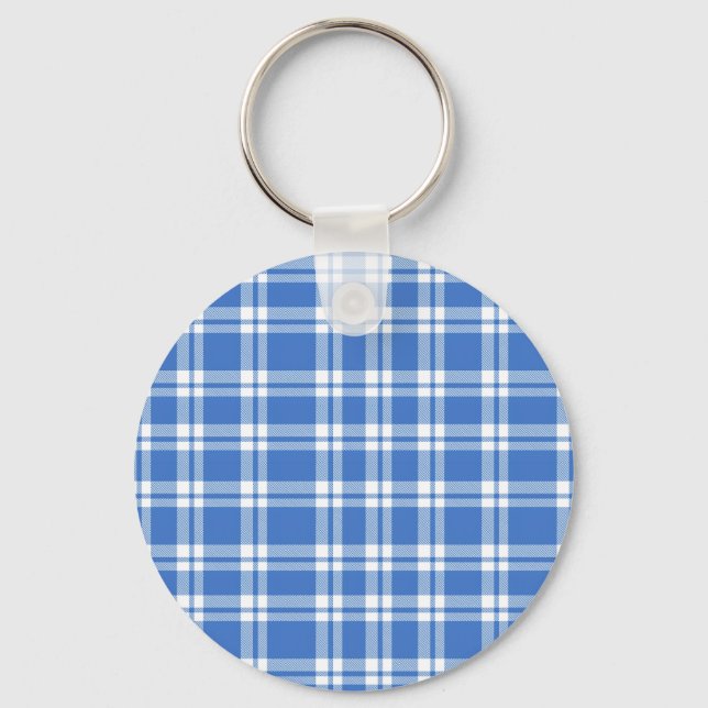 Porte-clés Cute Retro Blue Gingham Plaid Pattern (Recto)