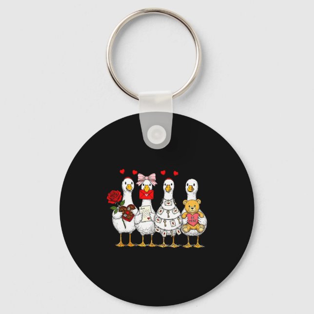 Porte-clés Cute Retro Valentine Silly Gooses Duck Love Couple (Recto)