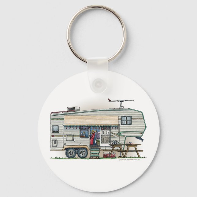 Porte-clés Cute RV Camper 5e roues Vintage Trailer de voyage (Recto)