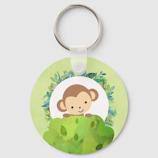 Porte-clés Cute Safari Monkey with Tropical Leaves (Recto)