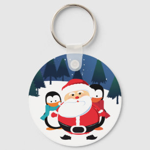Porte-clés Cute Santa Claus And Penguin In Winter Scene
