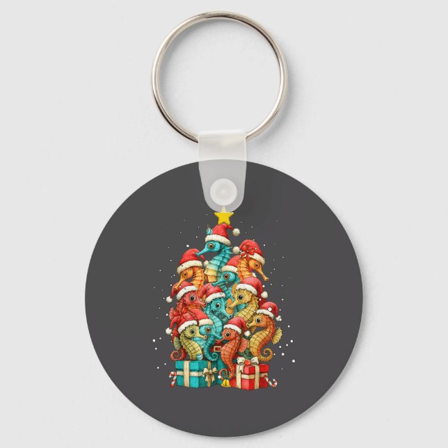 Porte-clés Cute Seahorse Le Sea Fish Christmas Tree Xmas Hat  (Recto)