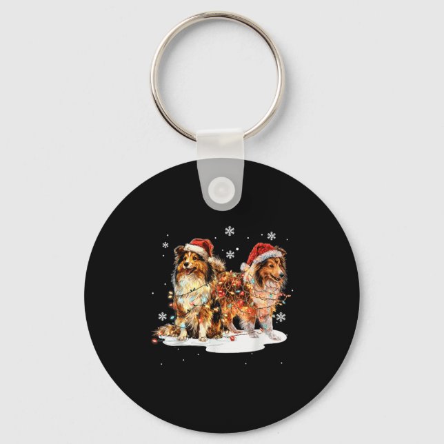 Porte-clés Cute Shetland Sheepdog Dog Christmas Lights Xmas H (Recto)