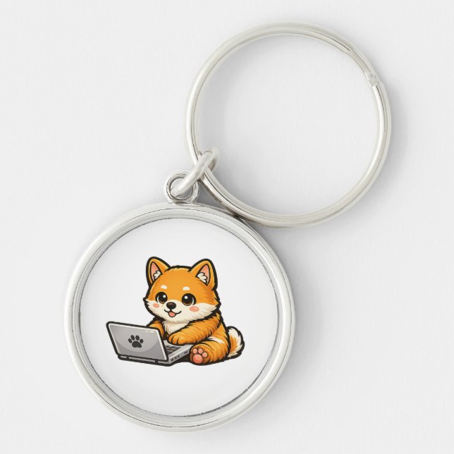 Porte-clés Cute Shiba Inu with Laptop – Cozy Dog Illustration (Devant)
