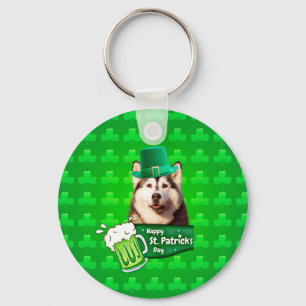 Porte-clés Cute Siberian Husky Chien Casquette St. Patrick's 