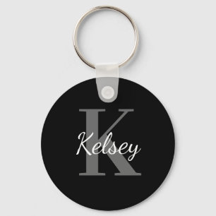 Porte-clés Cute Simple Black & White Monogram Initial & Name