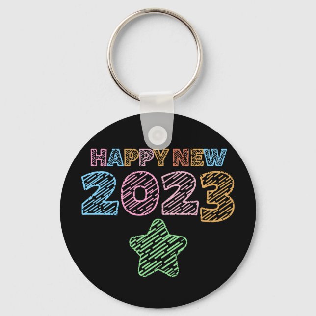 Porte-clés Cute Sketchy Happy New Year 2023 (Recto)