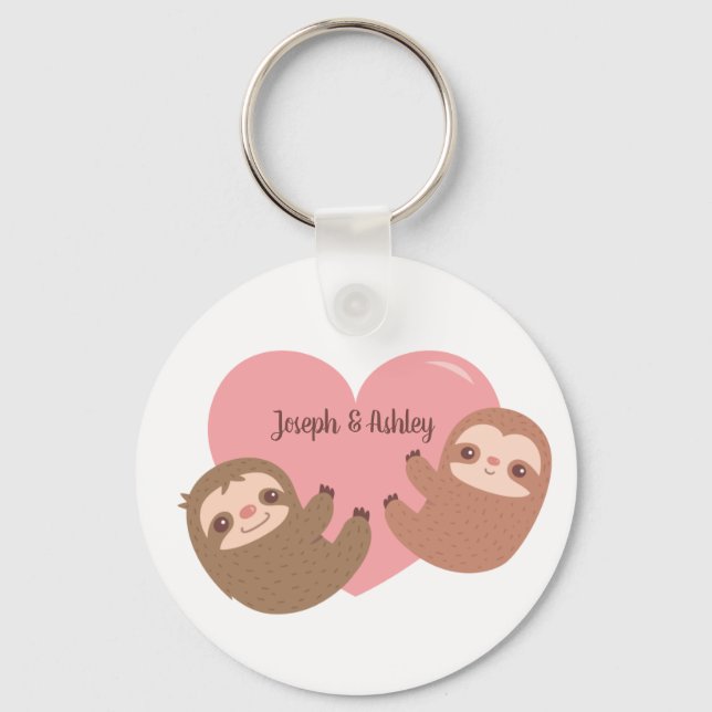 Porte-clés Cute Sloths Hugging Heart, Personalized (Recto)