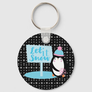 Porte-clés Cute Snowflakes  Black White Penguin   Button