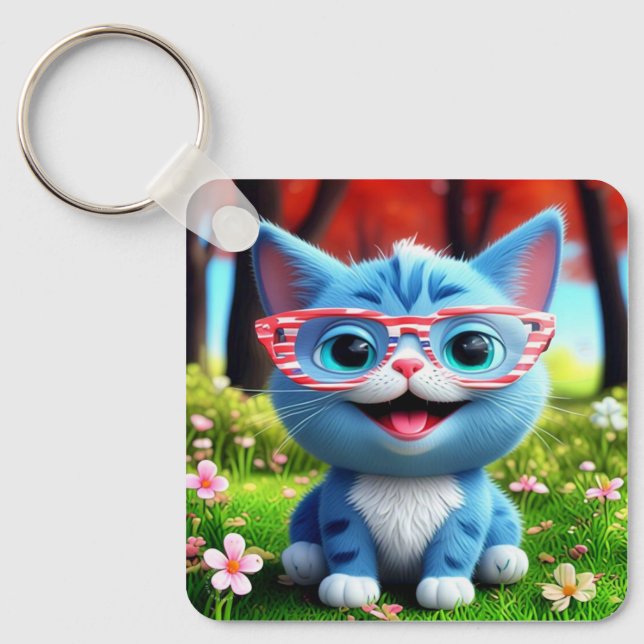 Porte-clés Cute souriant bleu Kitten-55665 (Recto)