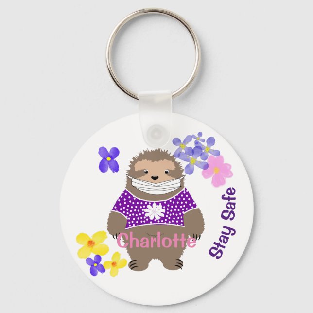 Porte-clés Cute Stay Safe Stay Sloth In Mask Fun Graphic (Recto)