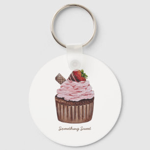 Porte-clés Cute Strawberry Cupcake  In Watercolor