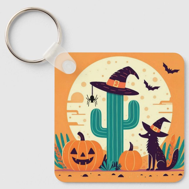 Porte-clés Cute, sud-ouest du désert d'Halloween/cactus (Recto)