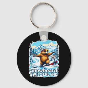 Porte-clés Cute Swiss Marmot Snowboard Montagnes Pittoresques