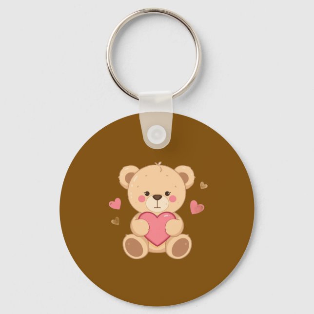 Porte-clés Cute Teddy Bear Holding Heart – Valentine Love Ill (Recto)