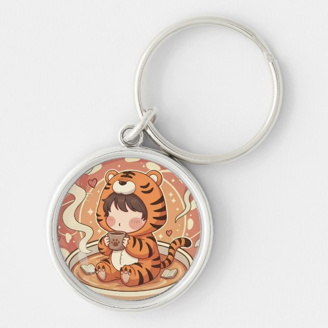 Porte-clés Cute Tiger Coffee Book Art (Devant)