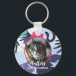 Porte-clés Cute tropical cat pattern, custom pet photo gift<br><div class="desc">Customize and personalize this lovely keychain to create an amazing and thoughtful gift for a cat mom,  kitten dad,  pet owner best friend.</div>