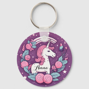 Porte-clés Cute Unicorn Design en rose Personnalisé