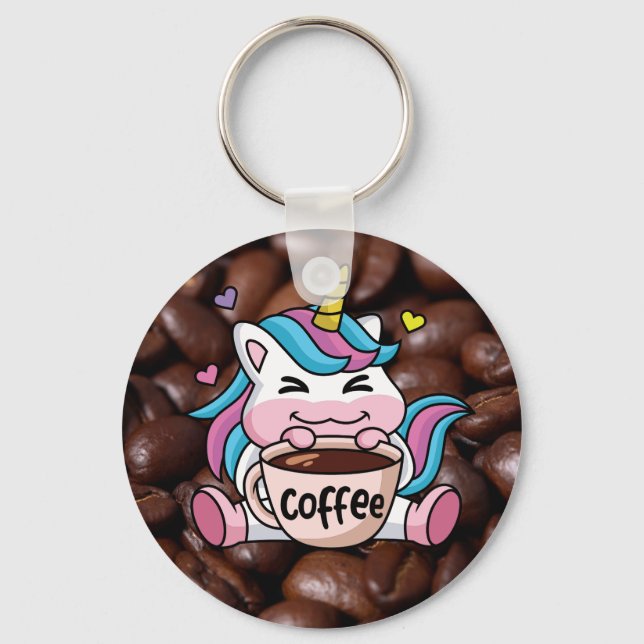 Porte-clés Cute Unicorne avec café (Recto)