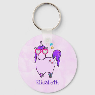 Porte-clés Cute Unicorne dans les lunettes en forme de coeur