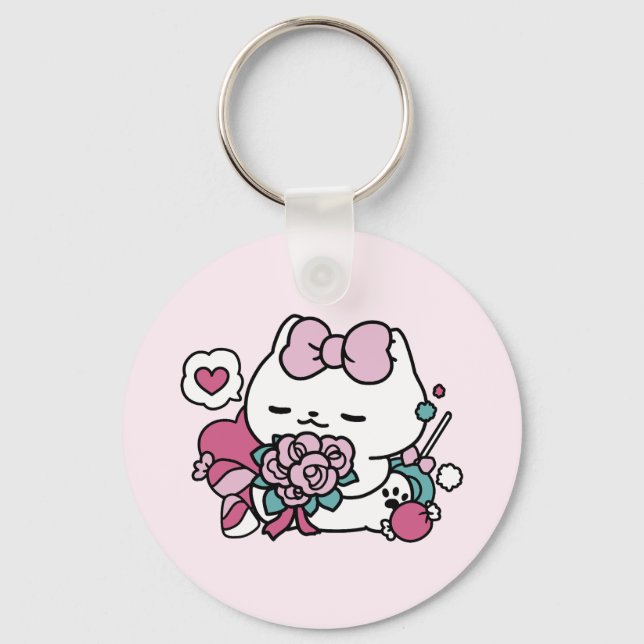 Porte-clés Cute Valentine's Cat Design - Feline the Love (Recto)