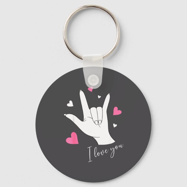 Porte-clés Cute Valentines Day Hearts I Love You Hand Sign La (Recto)