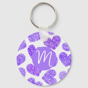 Porte-clés Cute violet Doodled Heart Saint Valentin Monogramm