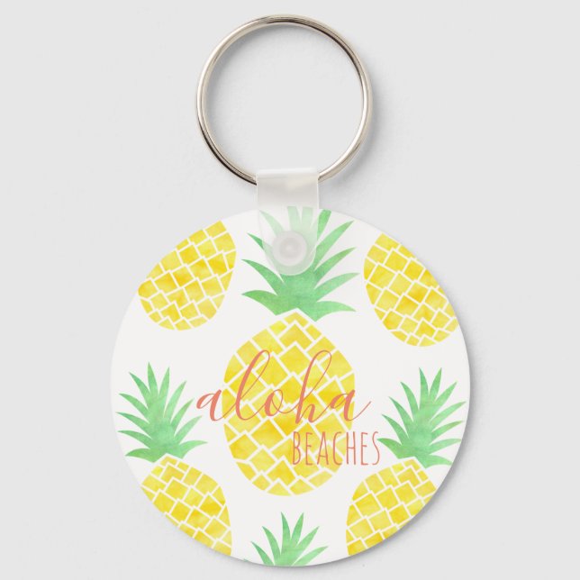 Porte-clés Cute Watercolor Pineapple Aloha Beaches (Recto)