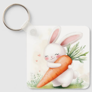 Porte-clés Cute Watercolor Spring Bunny Carrot