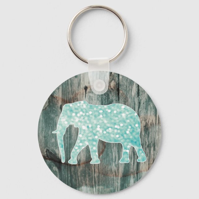 Porte-clés Cute Whimsical Elephant on Wood Design (Recto)