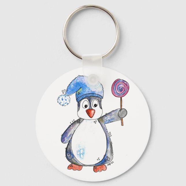 Porte-clés Cute Whimsical Penguin with a Lollipop (Recto)