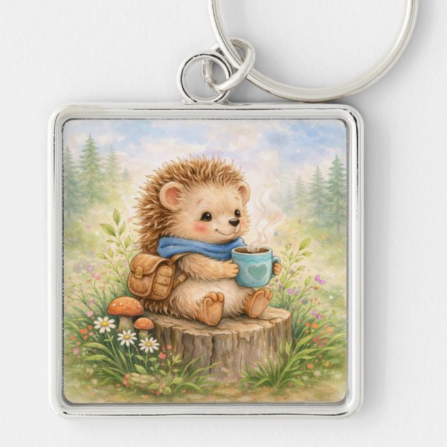 Porte-clés Cute Woodland Hedgehog With Mug (Devant)