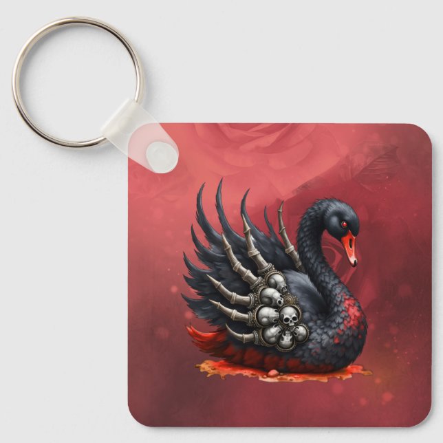Porte-clés Cygne noir d'os – Élégance gothique  (Recto)