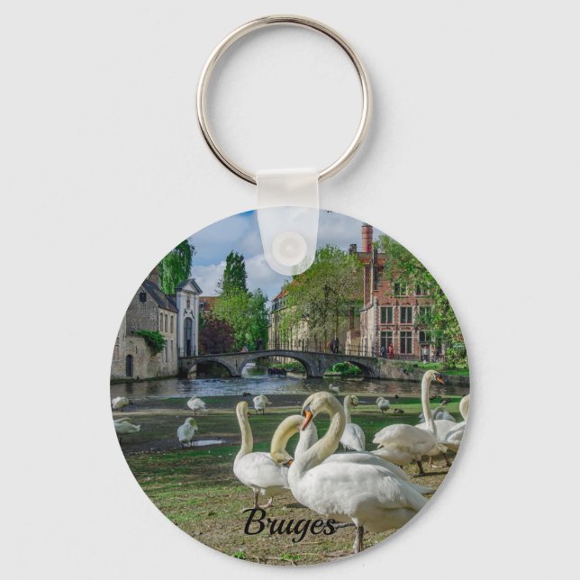 Porte-clés Cygnes blancs dans le centre de Bruges (Recto)