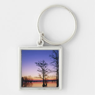 Porte-clés Cyprès chauves silhouettés au coucher du soleil,