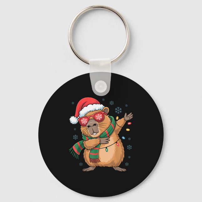 Porte-clés Dabbing Capybara Christmas Santa Hat Funny Holiday (Recto)