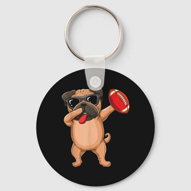 Porte-clés Dabbing Chiot Carlin Lunettes de Football Mignon - (Recto)