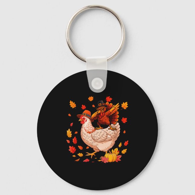 Porte-clés Dabbing Turkey On Chicken Thanksgiving Autumn Lgri (Recto)