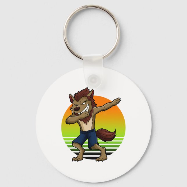 Porte-clés Dabbing Werewolf Retro Sunset Halloween Garçons En (Recto)